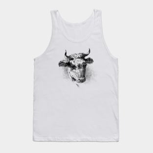 Bull's Head Black and White Illustration Tank Top